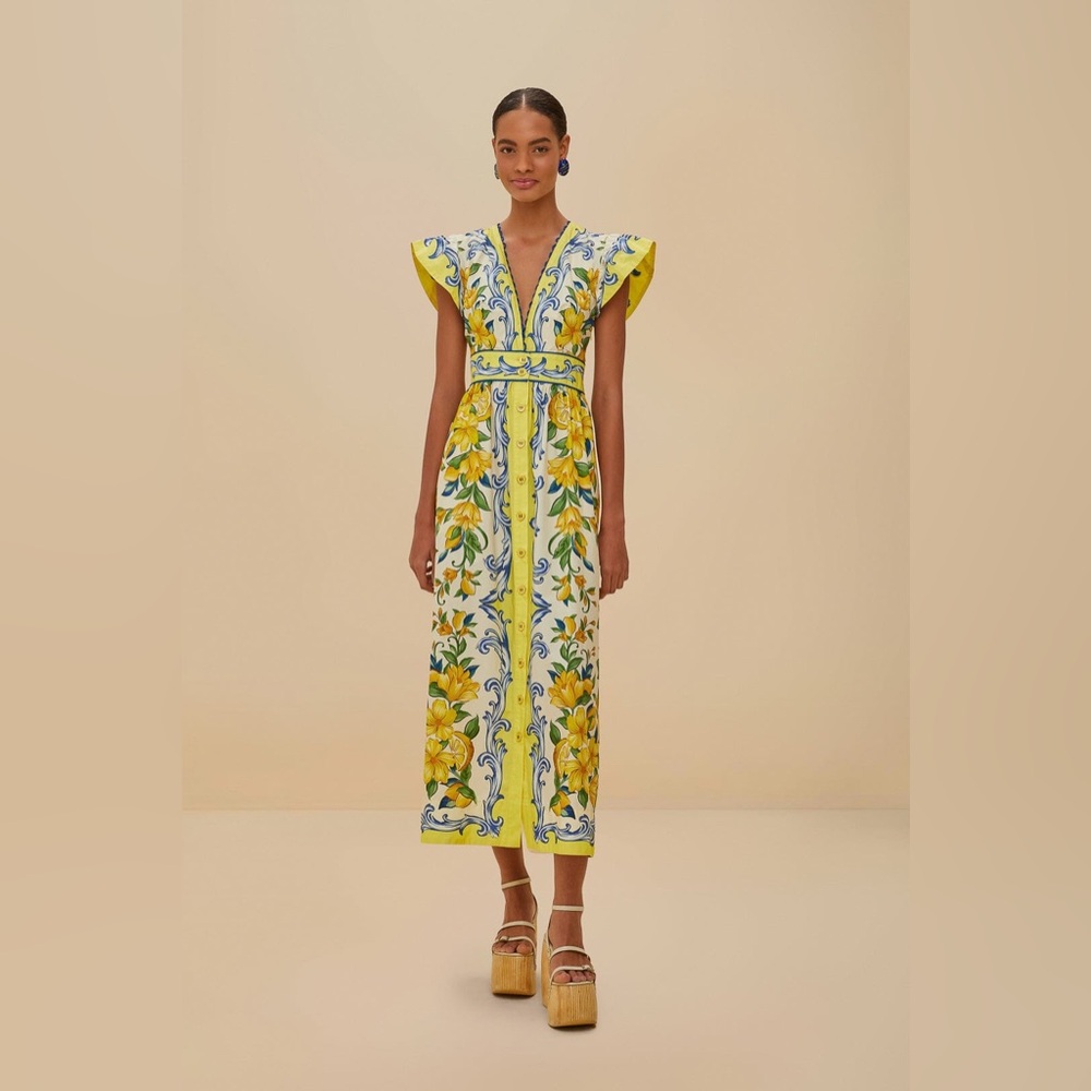 NWOT Farm Rio Off-White Sicily Scarf Organic Cotton Maxi Dress XL